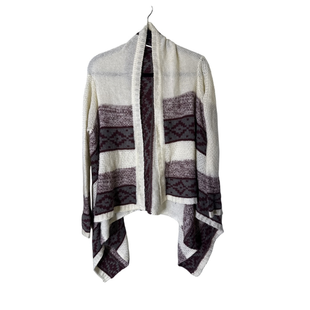 Charlotte Russe Open Cardigan Off-white Burgundy Striped Waterfall Size S